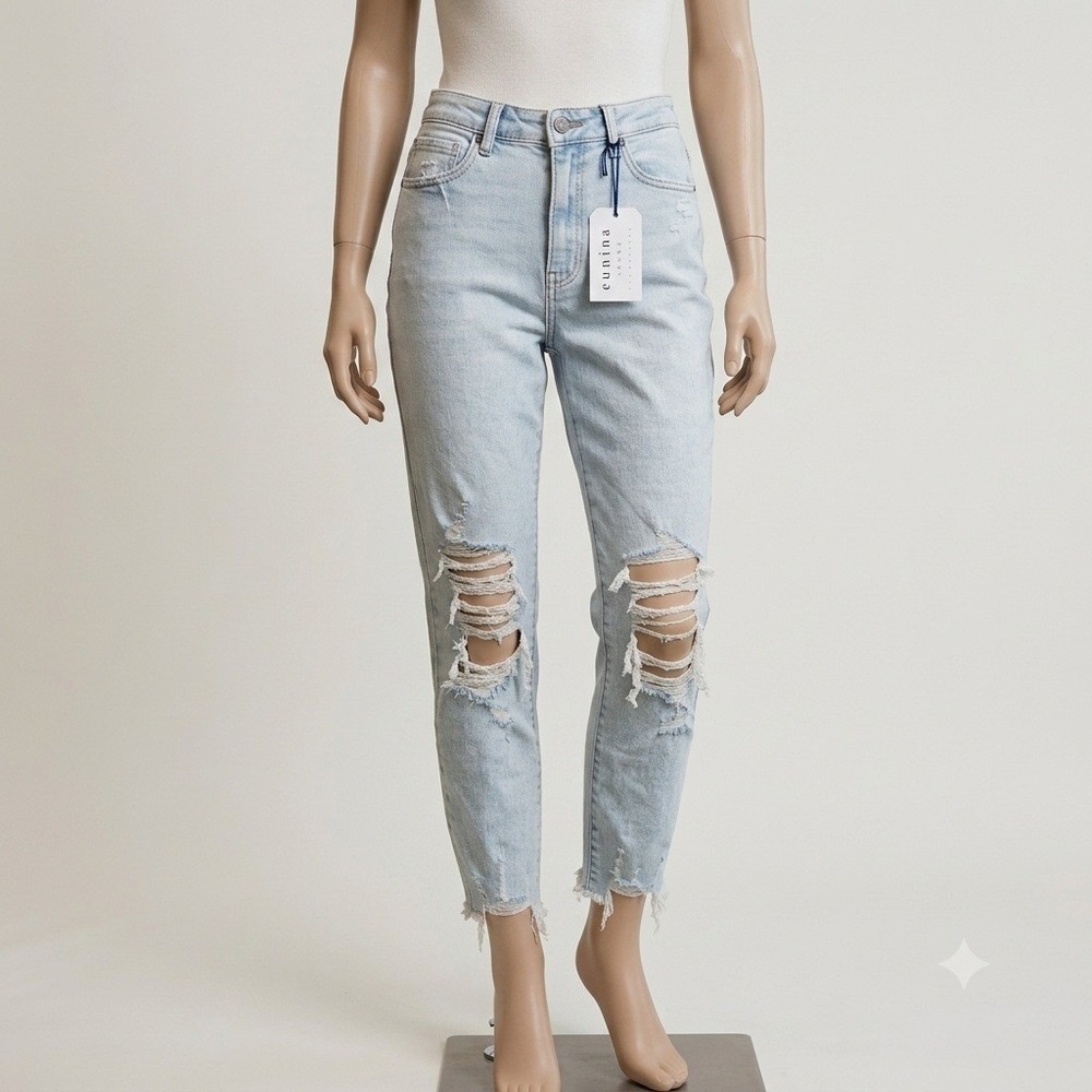 Eunina Jeans Womens Light Wash Distressed High Rise Skinny Denim Pants NWT